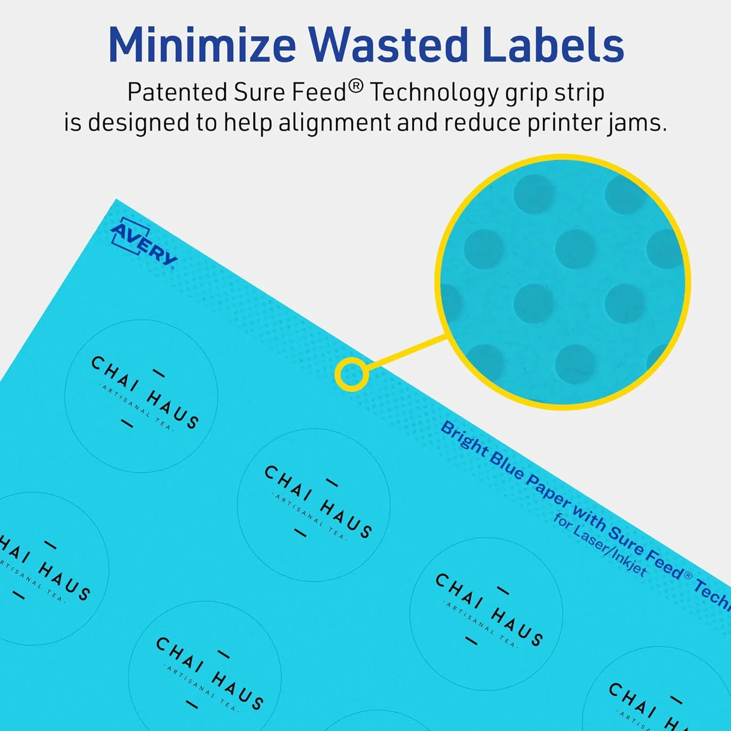 Avery Printable Round Labels, Sure Feed Technology, 1-1/2" Diameter, Bright Blue Labels, Print-to-The-Edge