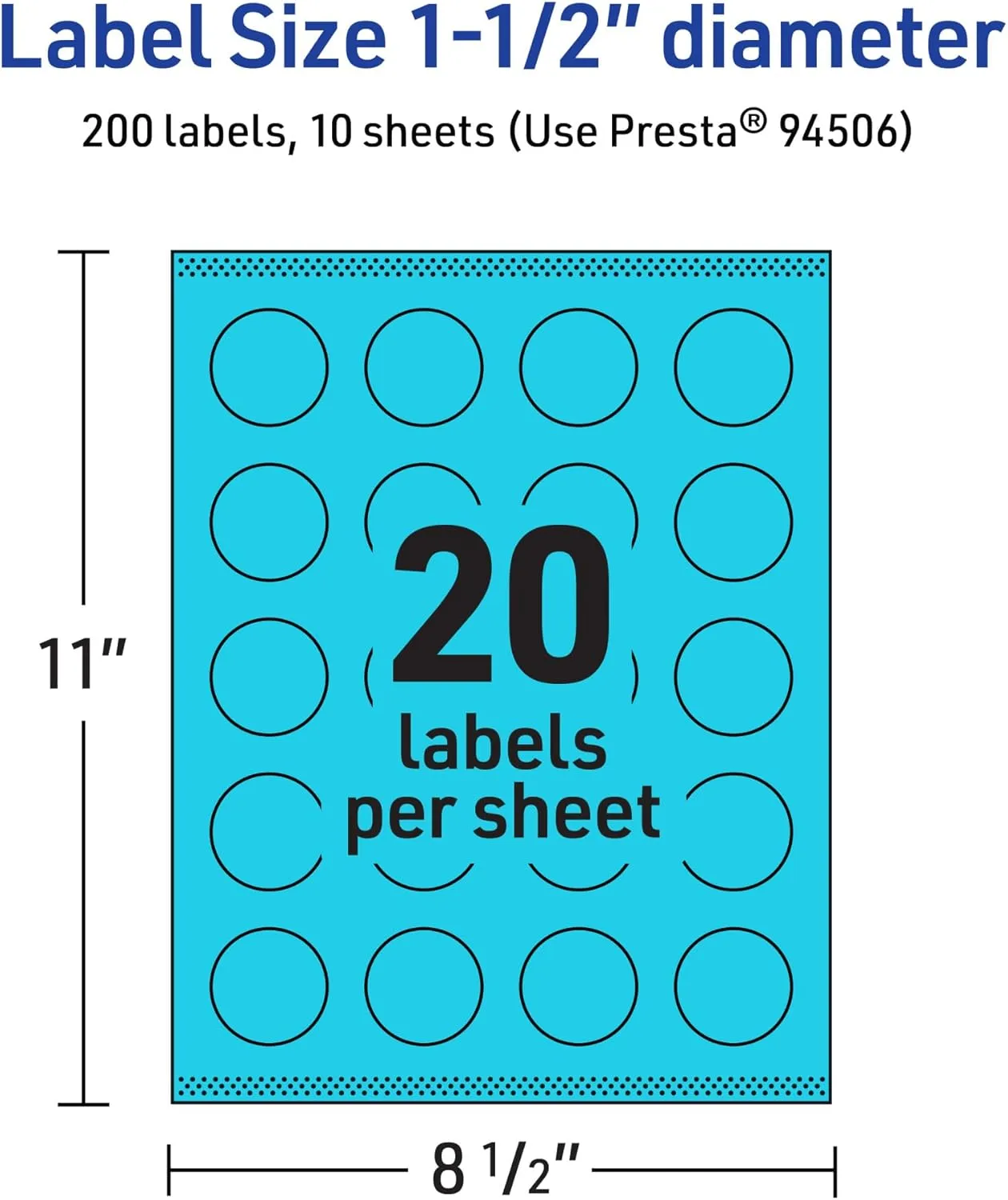 Avery Printable Round Labels, Sure Feed Technology, 1-1/2" Diameter, Bright Blue Labels, Print-to-The-Edge