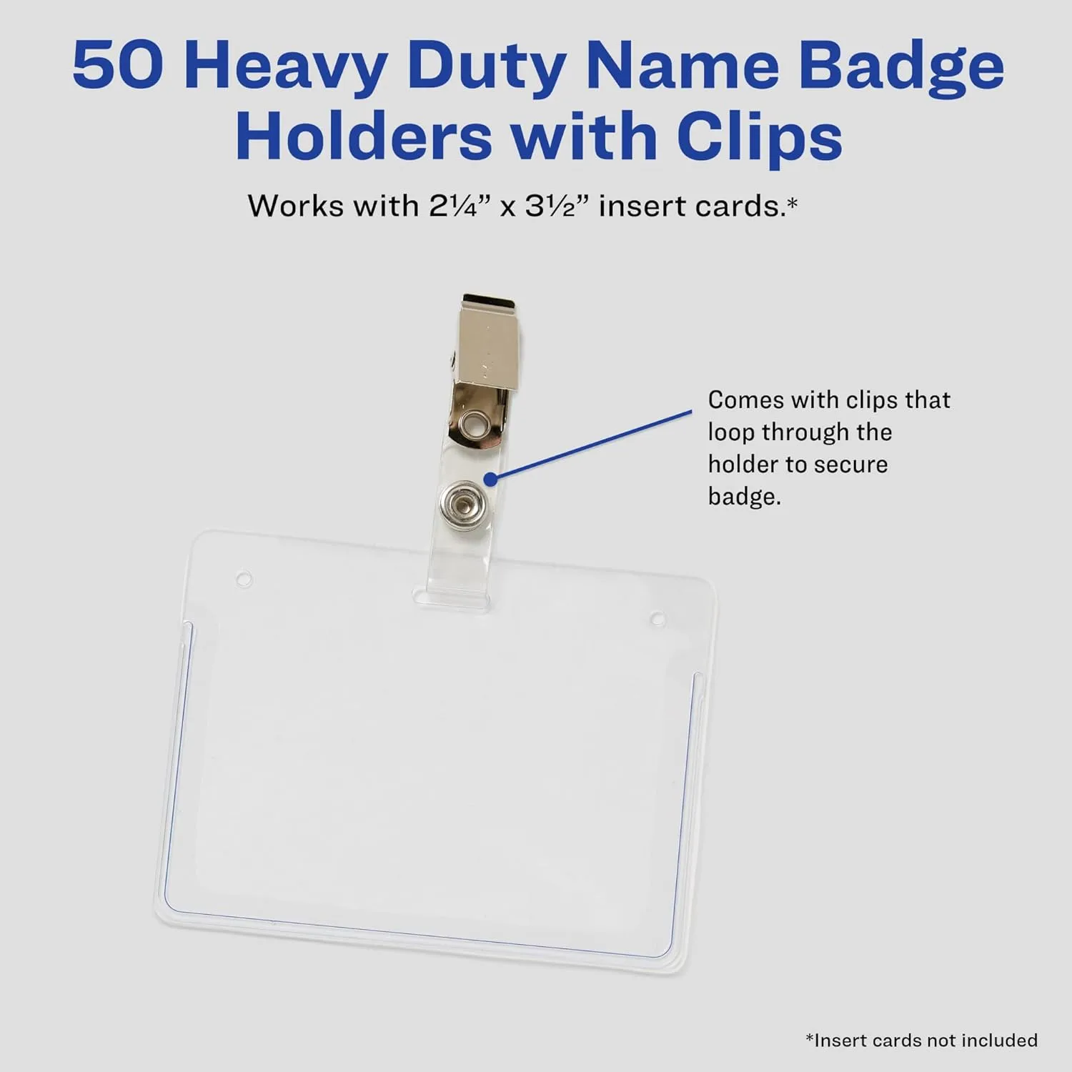 Avery Secure Top Badge Holders, 2.25 x 3.5 in, 50 Pack with Clips (2921)