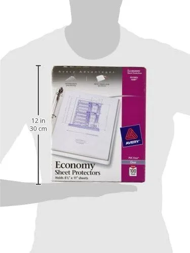 Avery Economy Weight Sheet Protectors, Acid Free, 8.5" x 11", 100 per Pack, 100 Clear Document Protectors Total (75091)