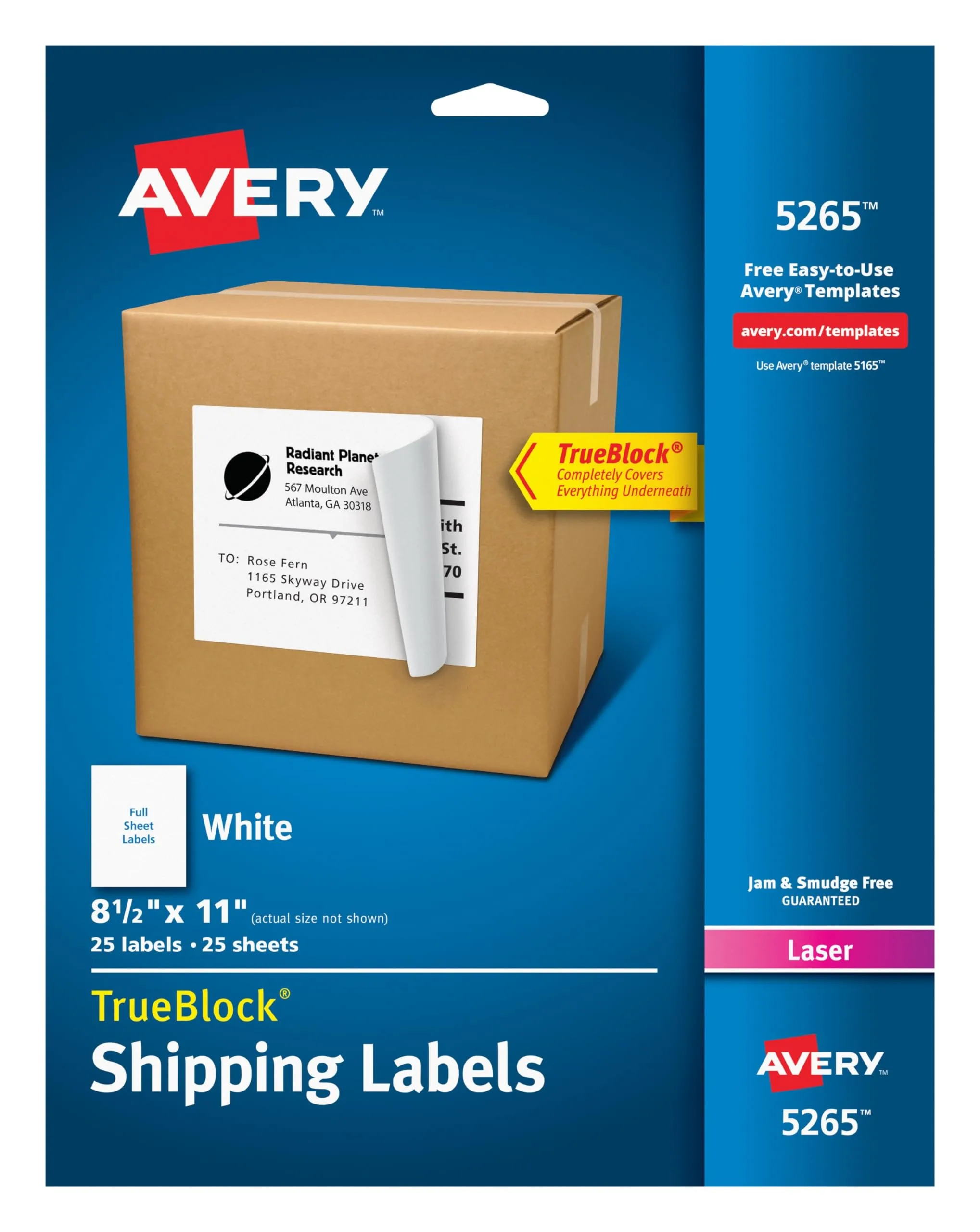 Avery Full-Sheet Printable Shipping Labels, 8.5 x 11, White