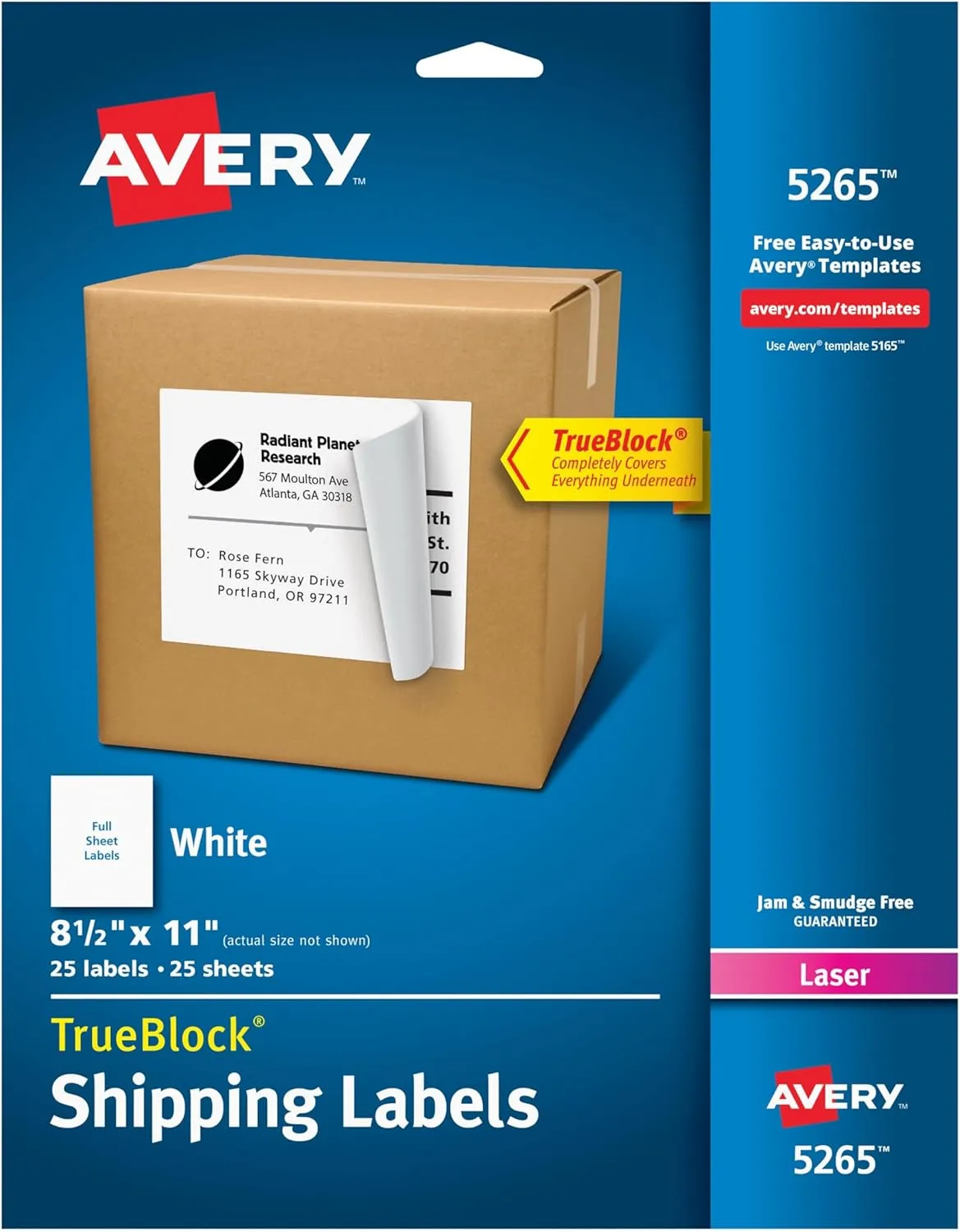 Avery Full-Sheet Printable Shipping Labels, 8.5 x 11, White