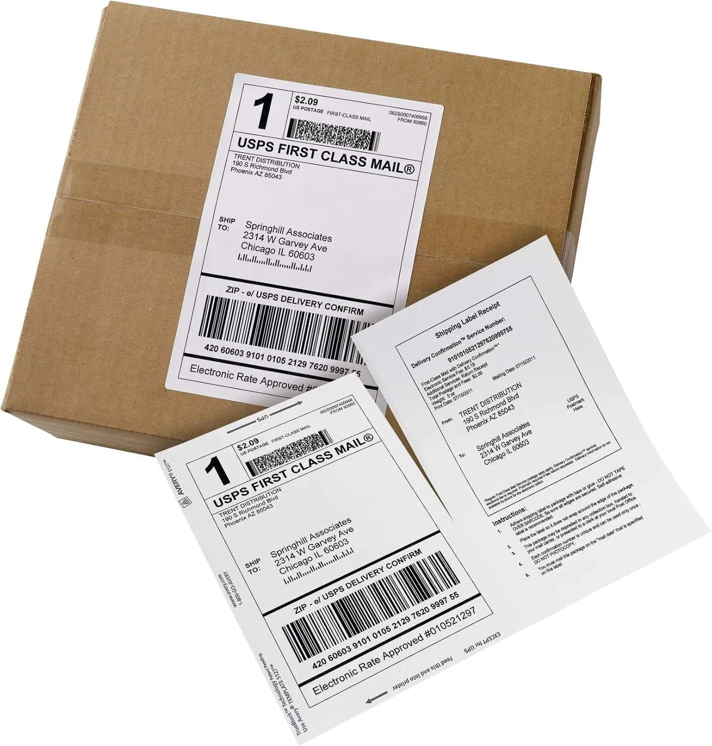 Avery Printable Shipping Labels with Paper Receipts, 5-1/16 x 7-5/8, White, 100 (27900)