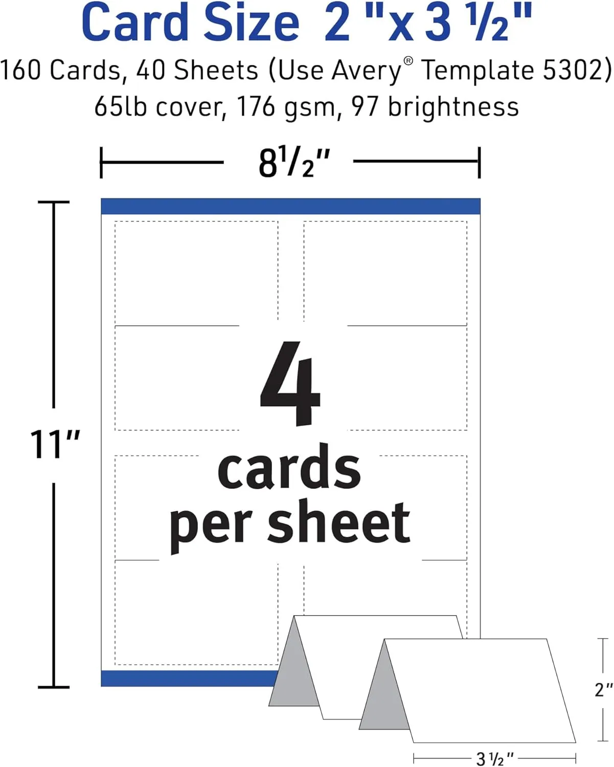 Avery Printable Tent Cards with Sure Feed Technology, 2" x 3.5", 160 Blank Place Cards
