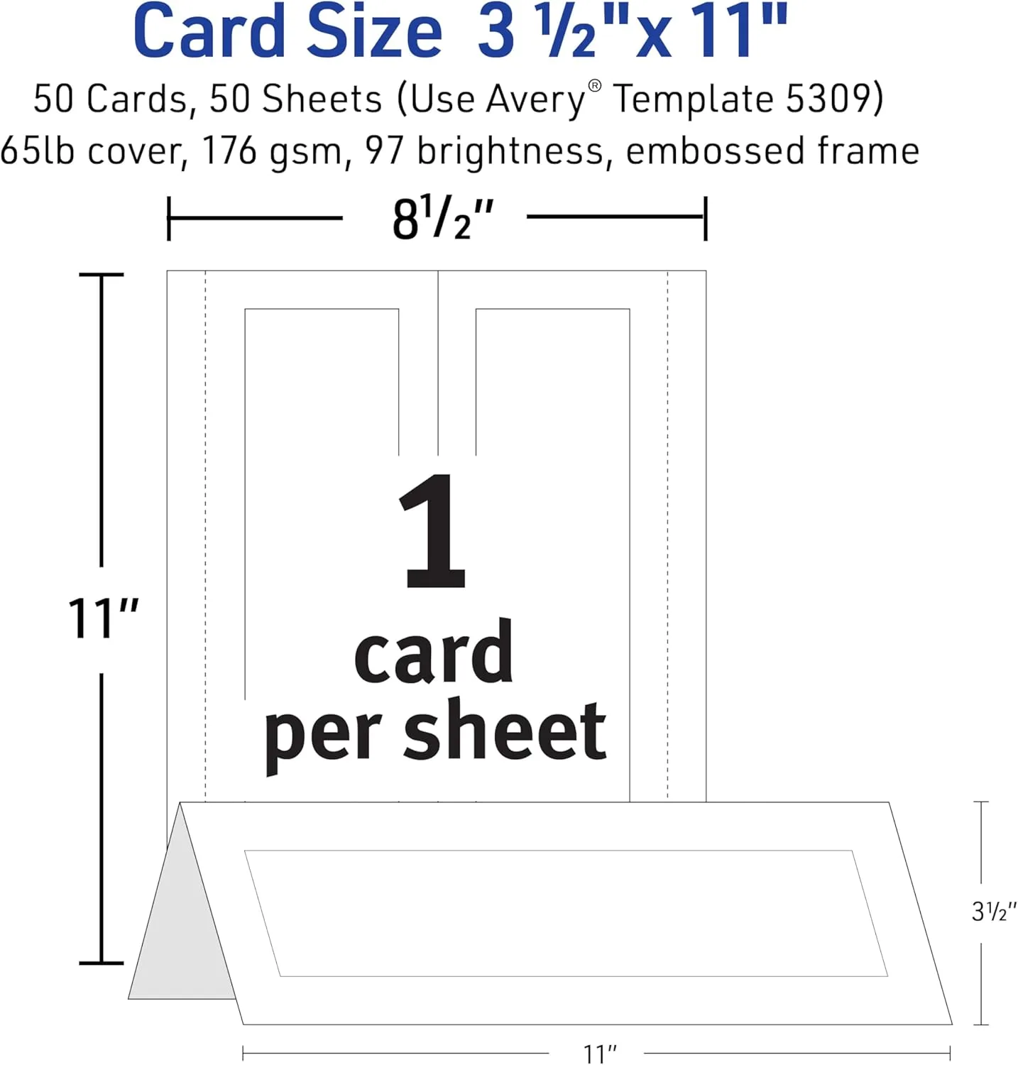 Avery Printable Tent Cards, 3.5 x 11, White Embossed Border - 50 Pack (5309)