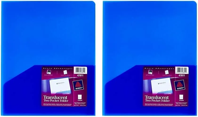Avery Translucent Two Pocket Folder, Water Resistant, Holds up to 20 Sheets