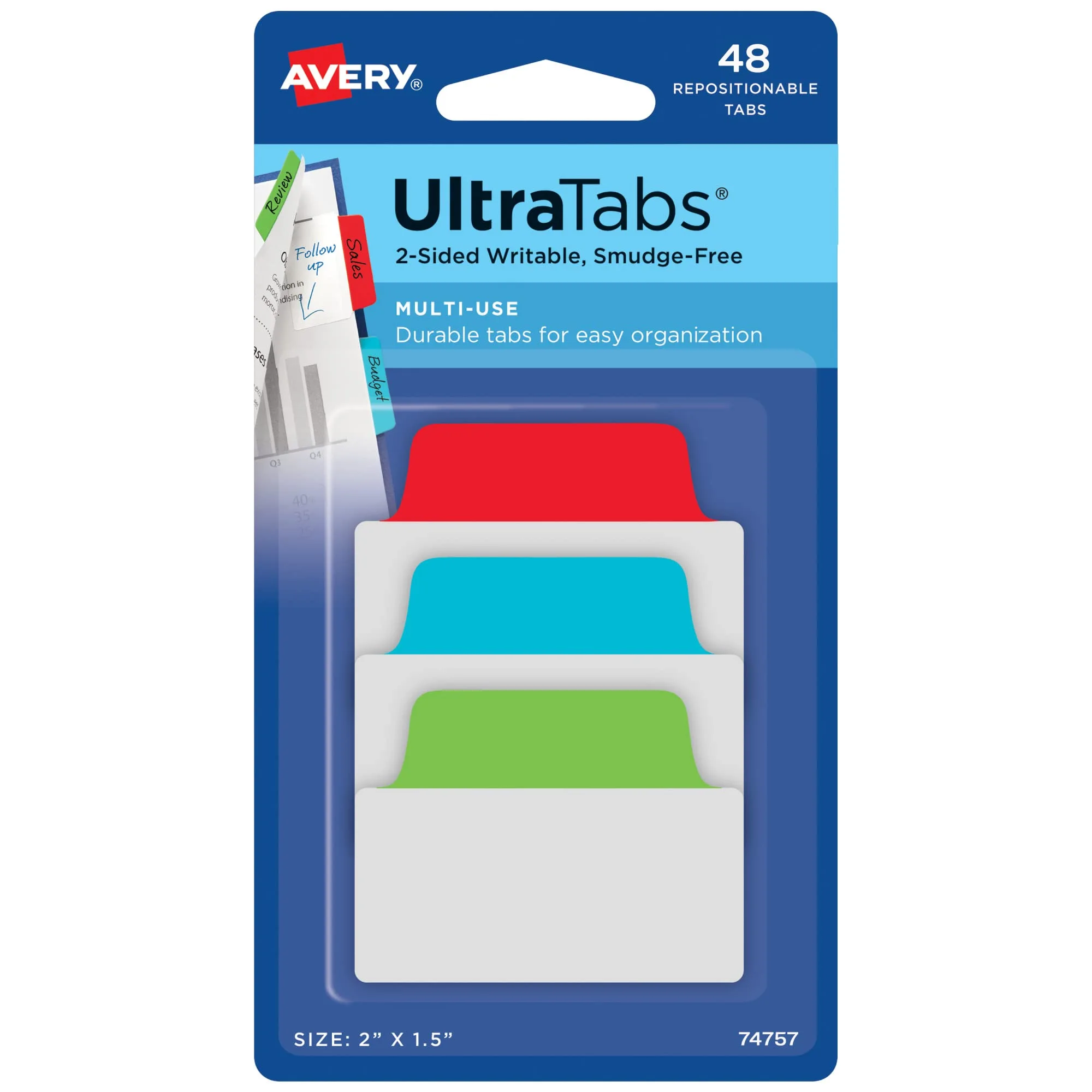 Avery Multiuse Ultra Tabs, Repositionable Writable Page Tabs
