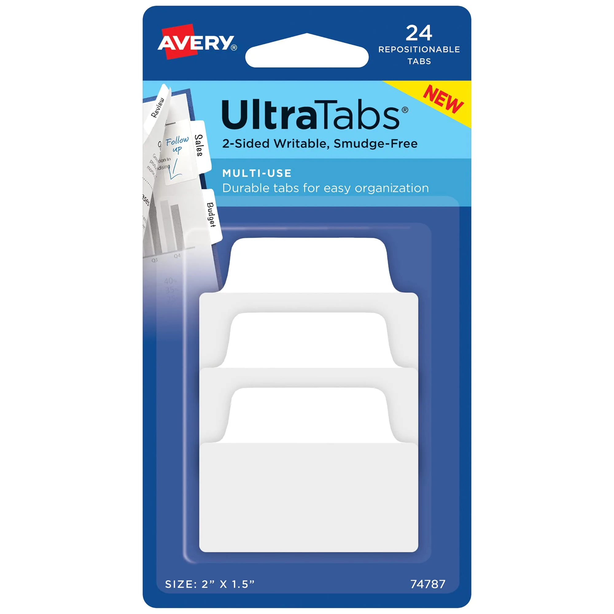 Avery Multiuse Ultra Tabs, Repositionable Writable Page Tabs