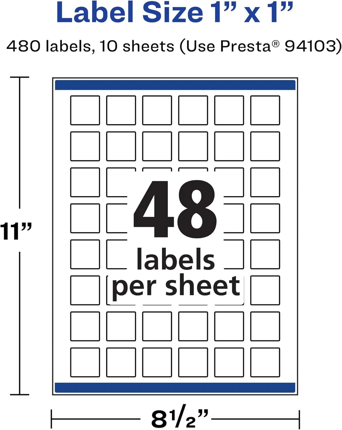 Avery Durable Waterproof Square Labels, Sure Feed Technology, 1" x 1" Film Labels, Print-to-The-Edge