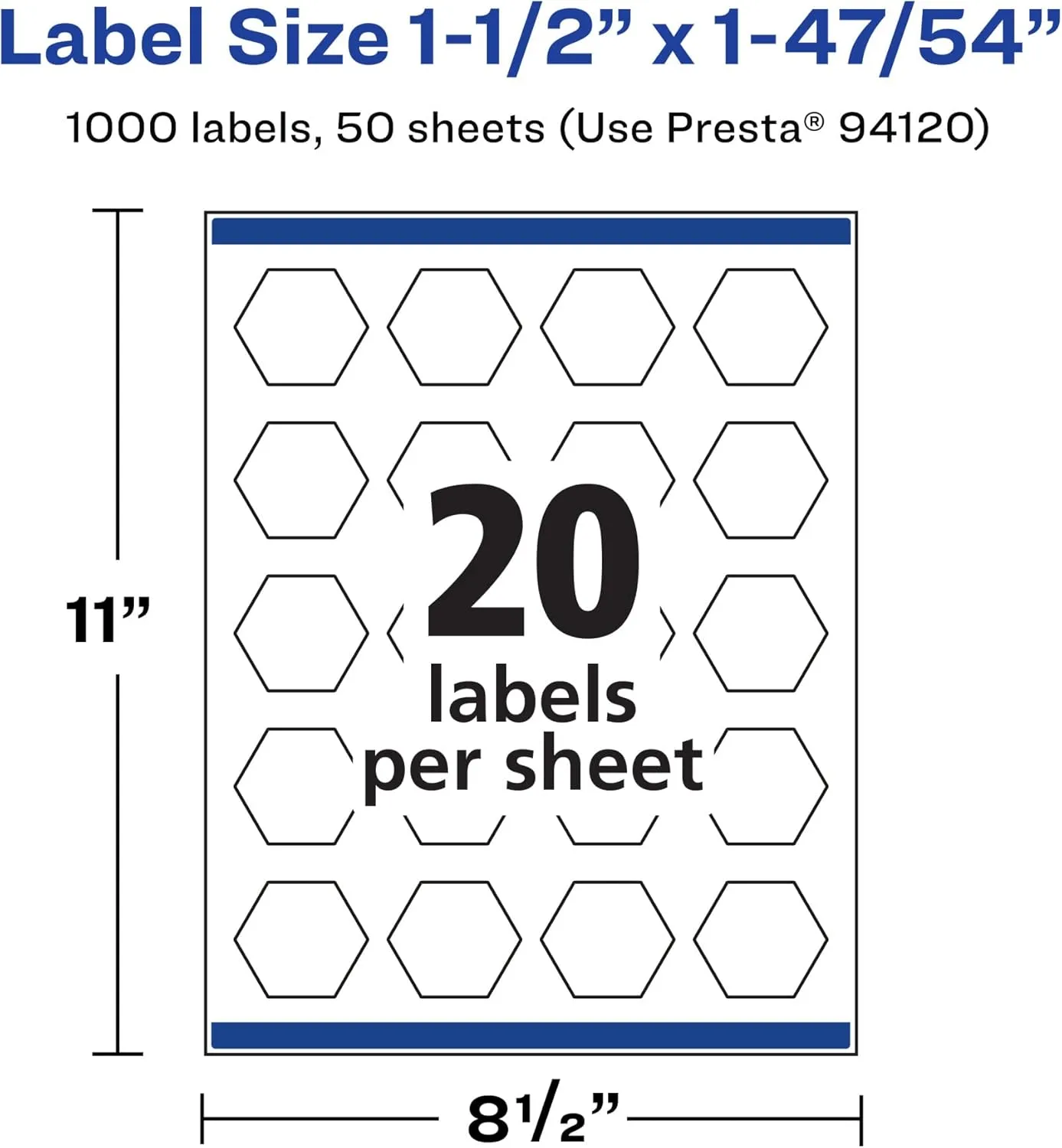 AVERY Durable Waterproof Hexagon Labels, Sure Feed Technology, 1-1/2" x 1-47/54"