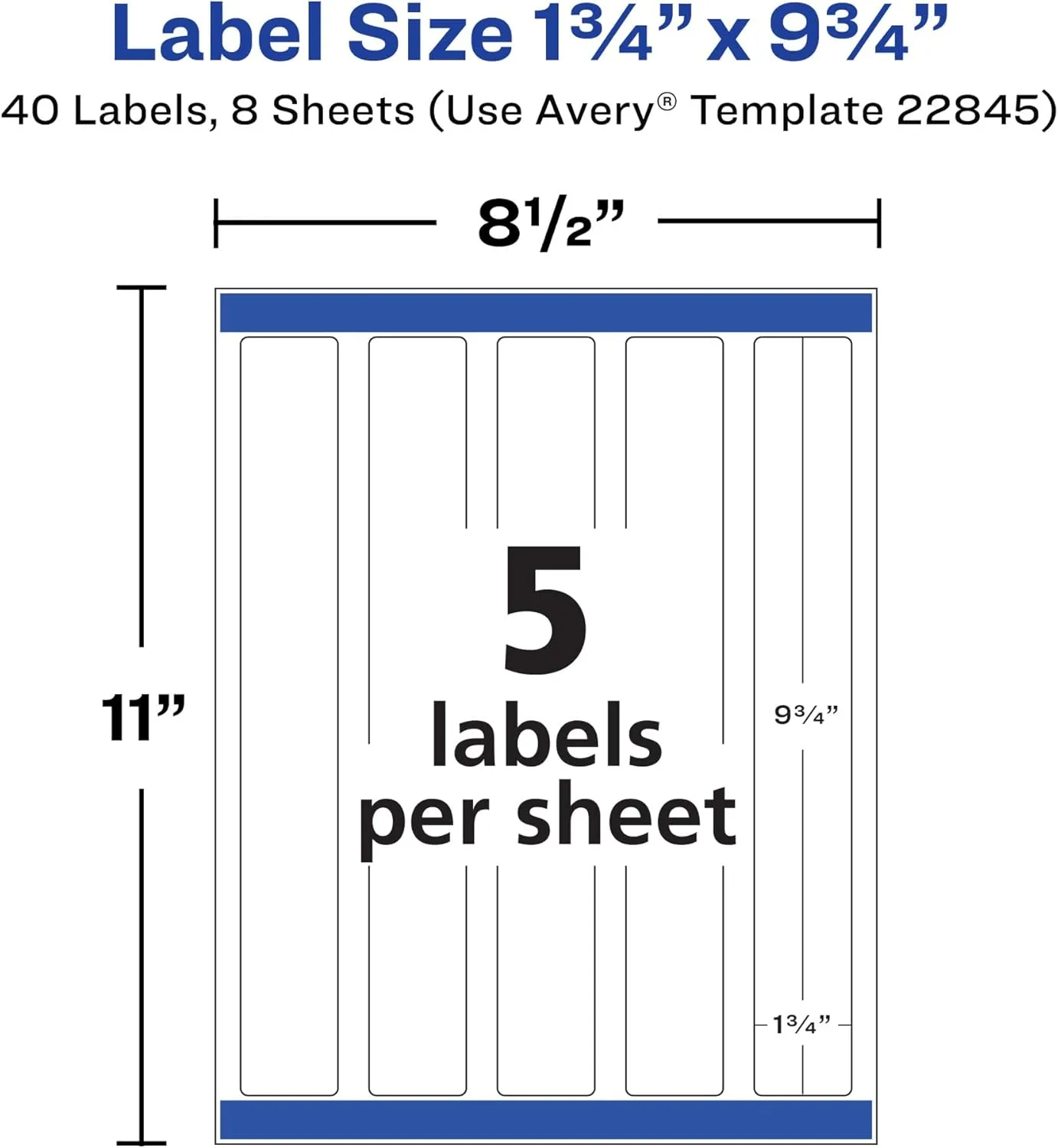 Avery Durable Waterproof Wraparound Rectangle Labels with Sure Feed Technology, 1-1/4" x 9-3/4", Matte White, 40 Customizable Labels (22845)