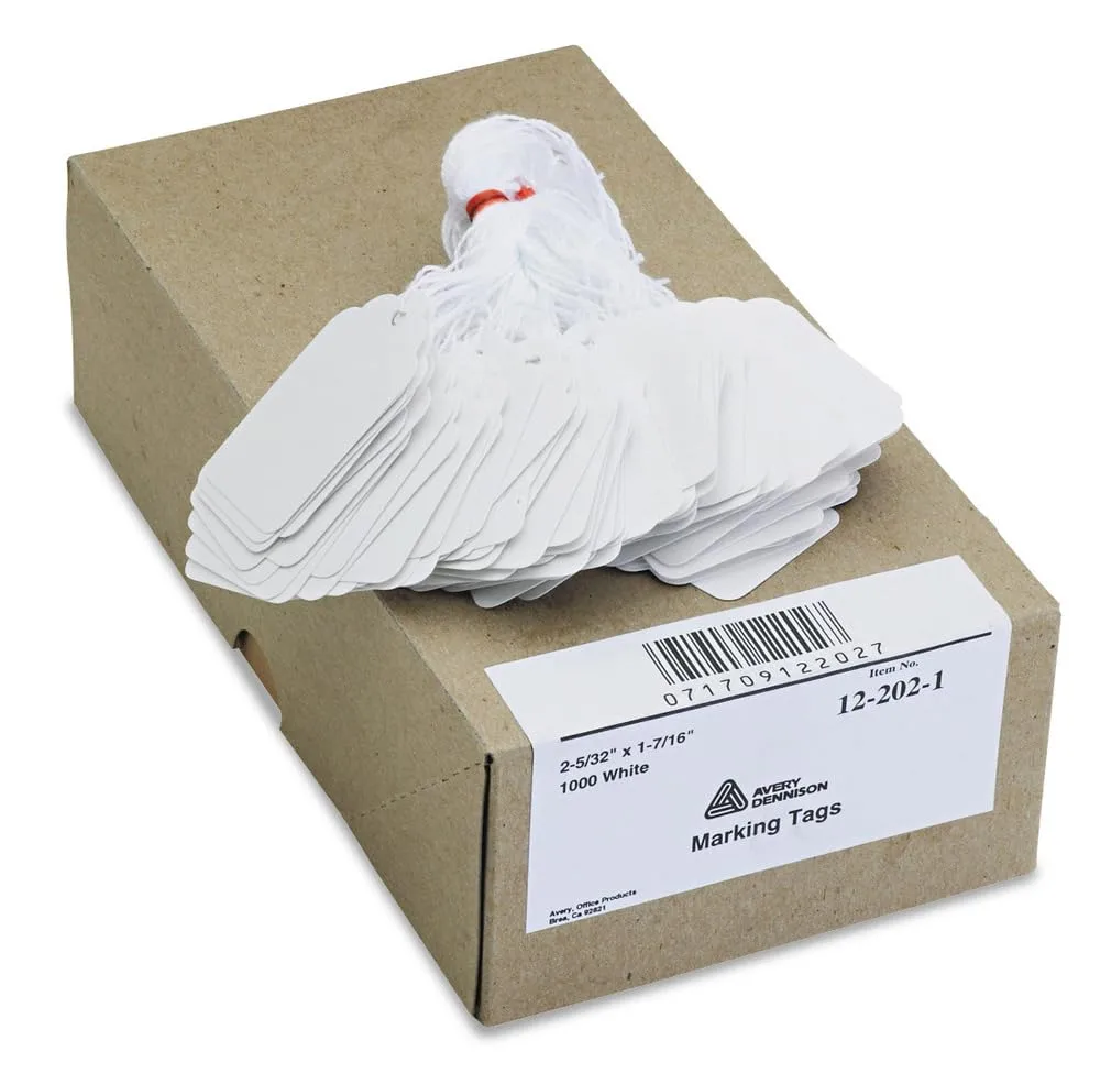 Avery White Marking Tags, Strung, 2.1 x 1.4-Inches, Pack of 1000 (12202)