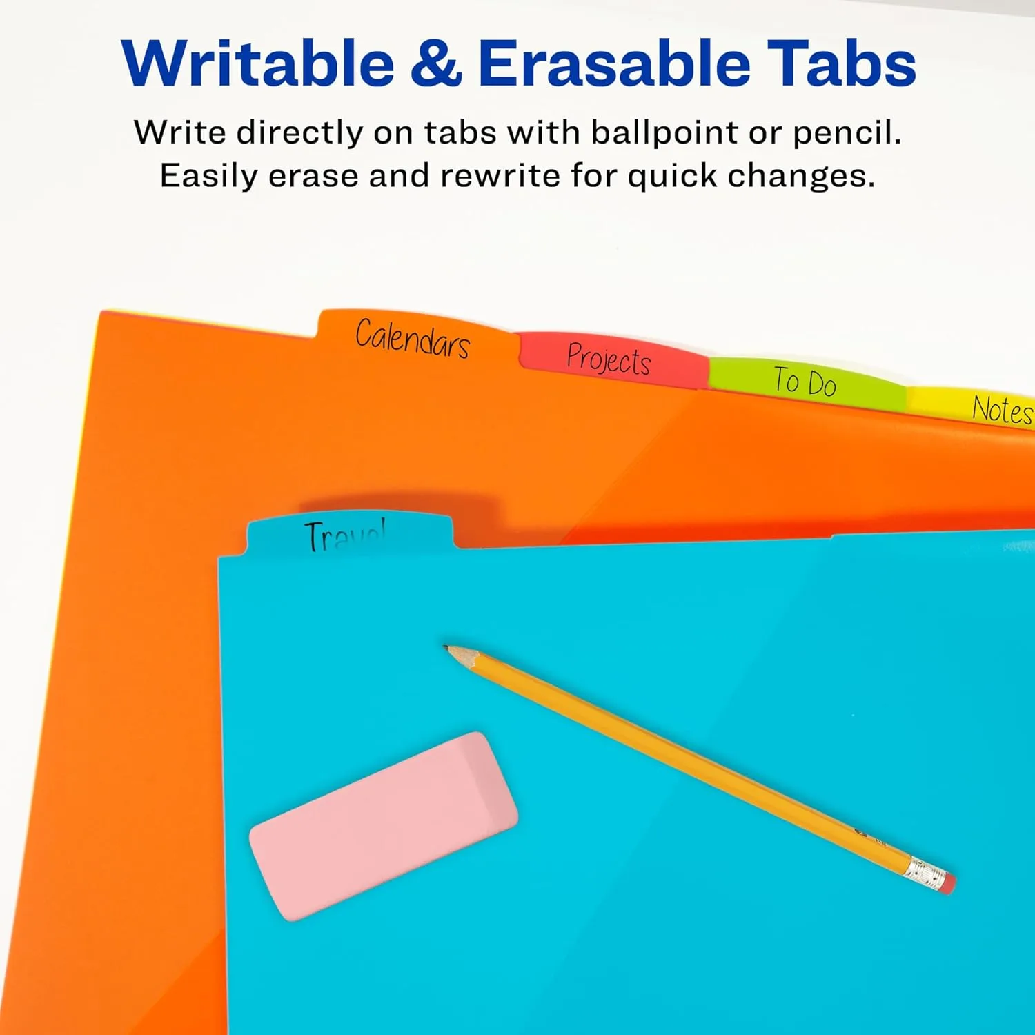 Avery Durable Plastic 5 Tab Write & Erase Dividers with Pockets for 3 Ring Binders, Multi Brights, Works with Sheet Protectors (16102)