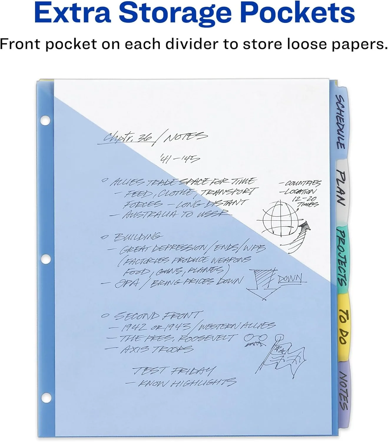 Avery Write & Erase Pocket Plastic Dividers for 3 Ring Binders, 5-Tab Set, Multicolor, 1 Set (16176)