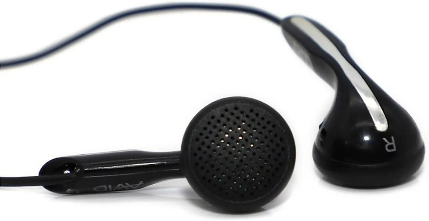 Avid Products AE-1M Disposable Stereo Black School Earbuds with Mic, Black Single