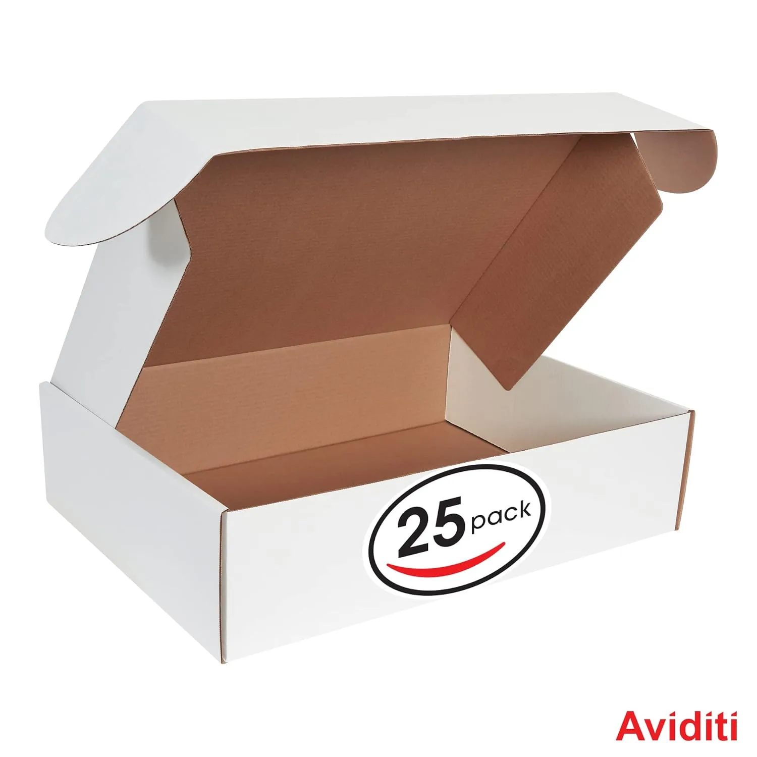 Aviditi White Deluxe Literature Mailing Boxes, 24" x 18" x 6", Pack of 25, Crush-Proof, for Shipping, Mailing and Storing