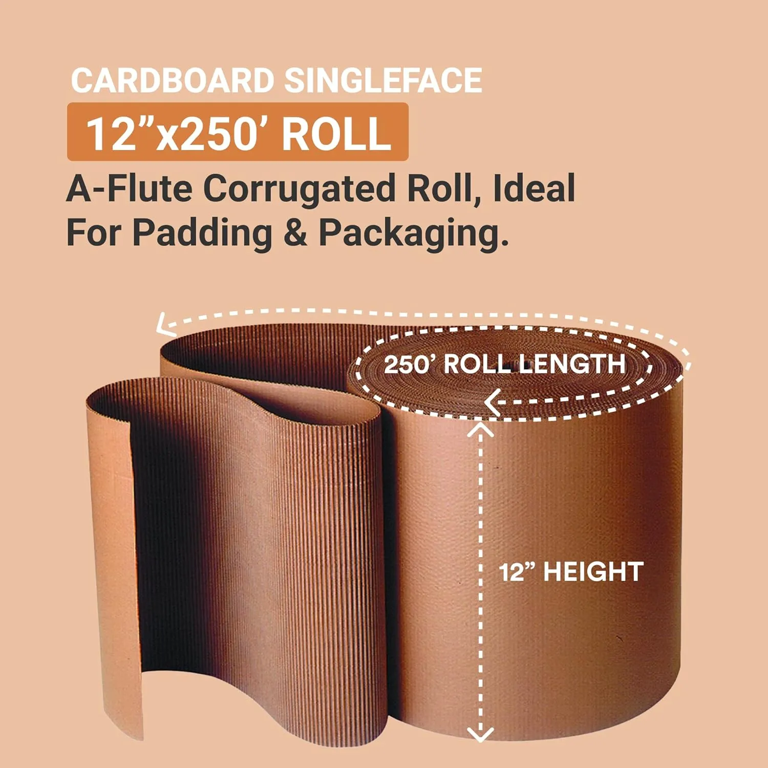 AVIDITI Singleface Corrugated Roll, A-Flute Kraft, 250 ft