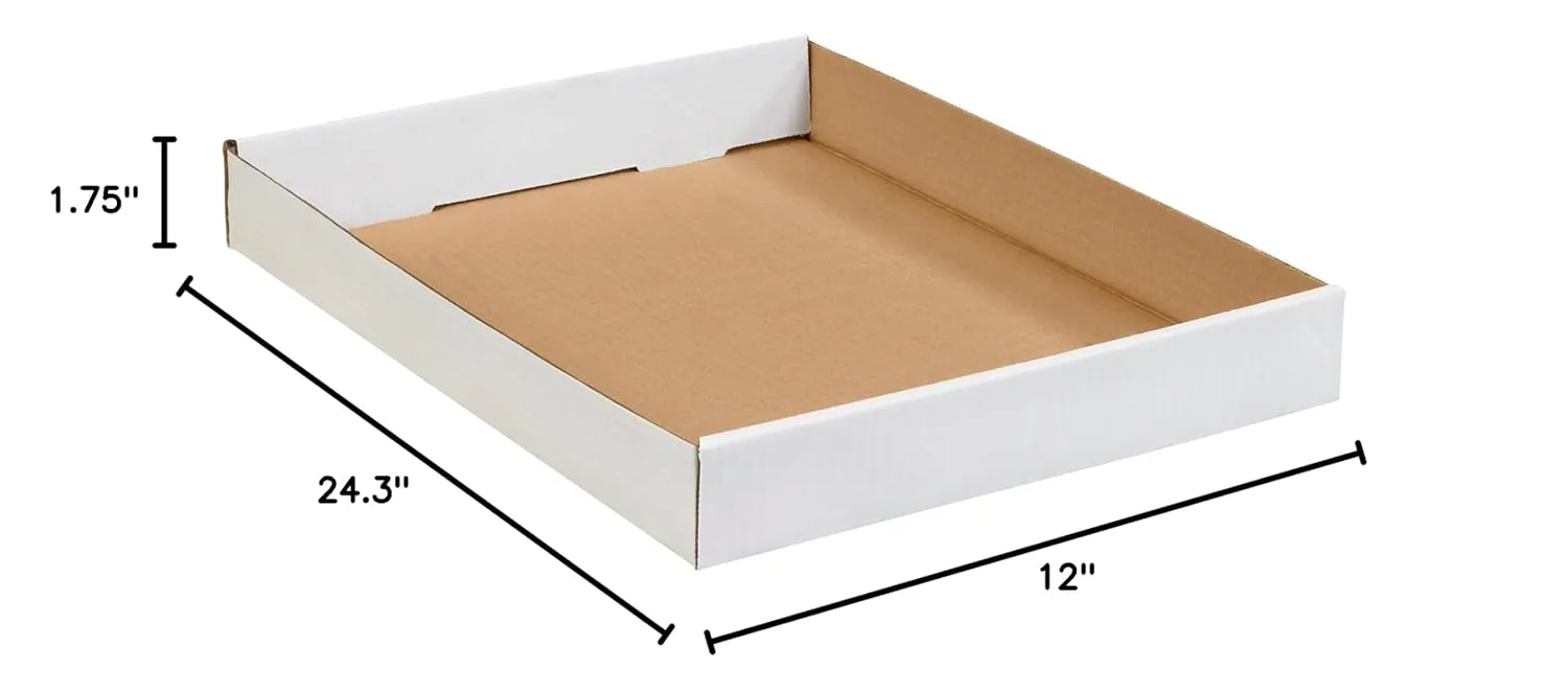 Aviditi Corrugated Cardboard Trays, 15" x 12" x 1 3/4", White, Pack of 50