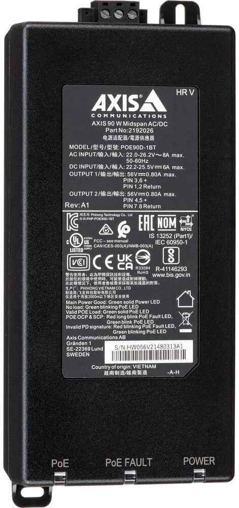 Axis Netzwerk PoE 90 W Midspan AC/DC 24 V