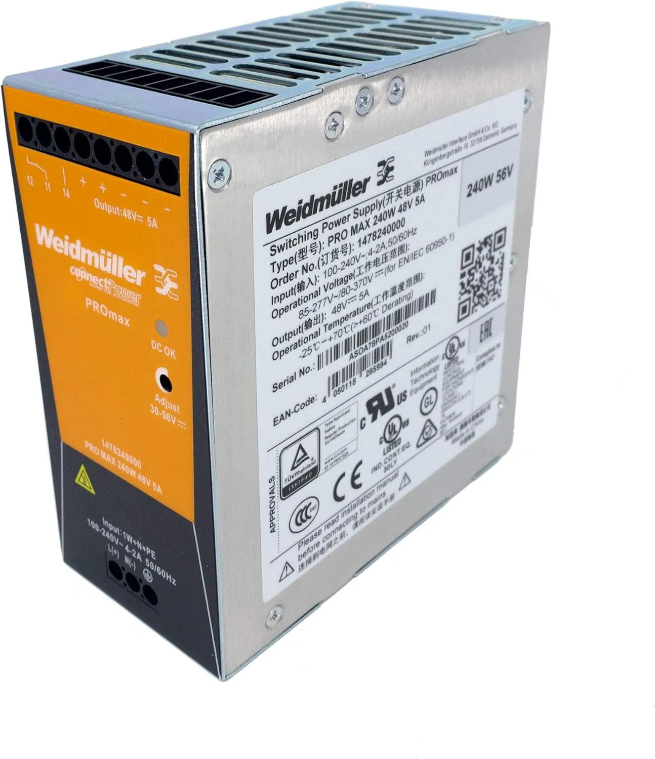Power Supply (DIN Rail mountable) - AC 100-240 V - 240 Watt - for Axis T8504-R