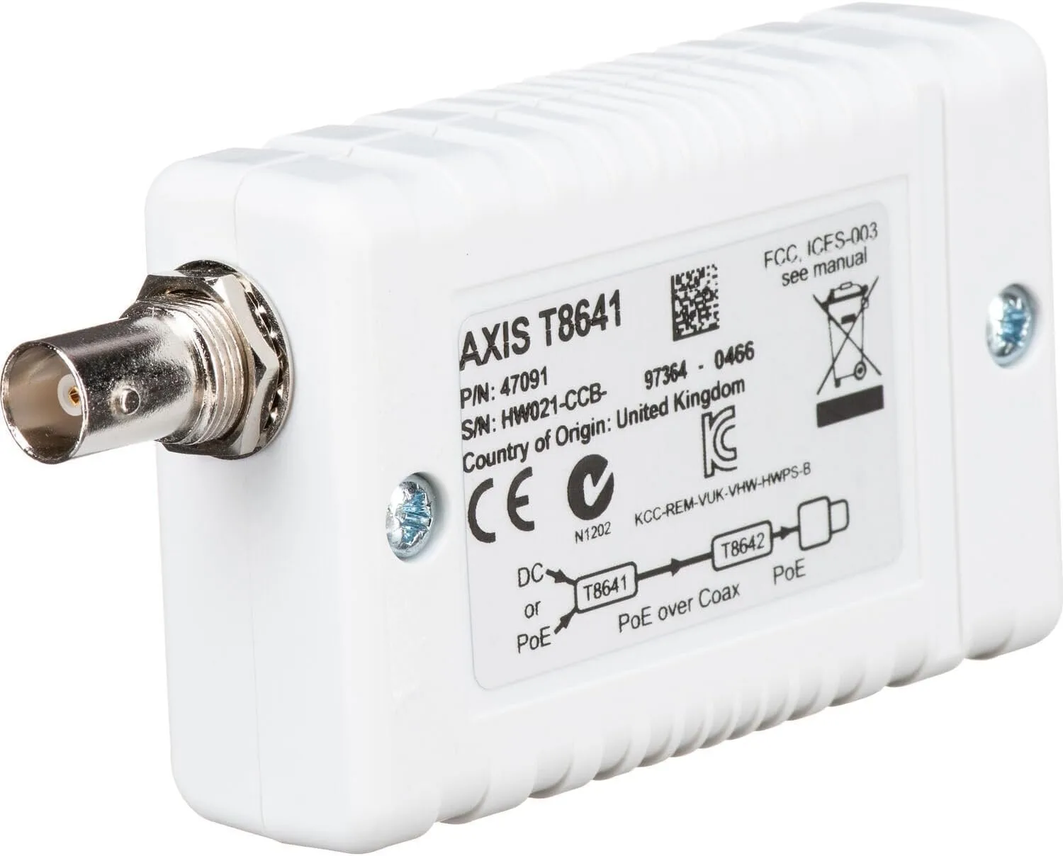 Axis Communications AXIS T8641 PoE+ Coaxial Converter Adapter Base 5028-411