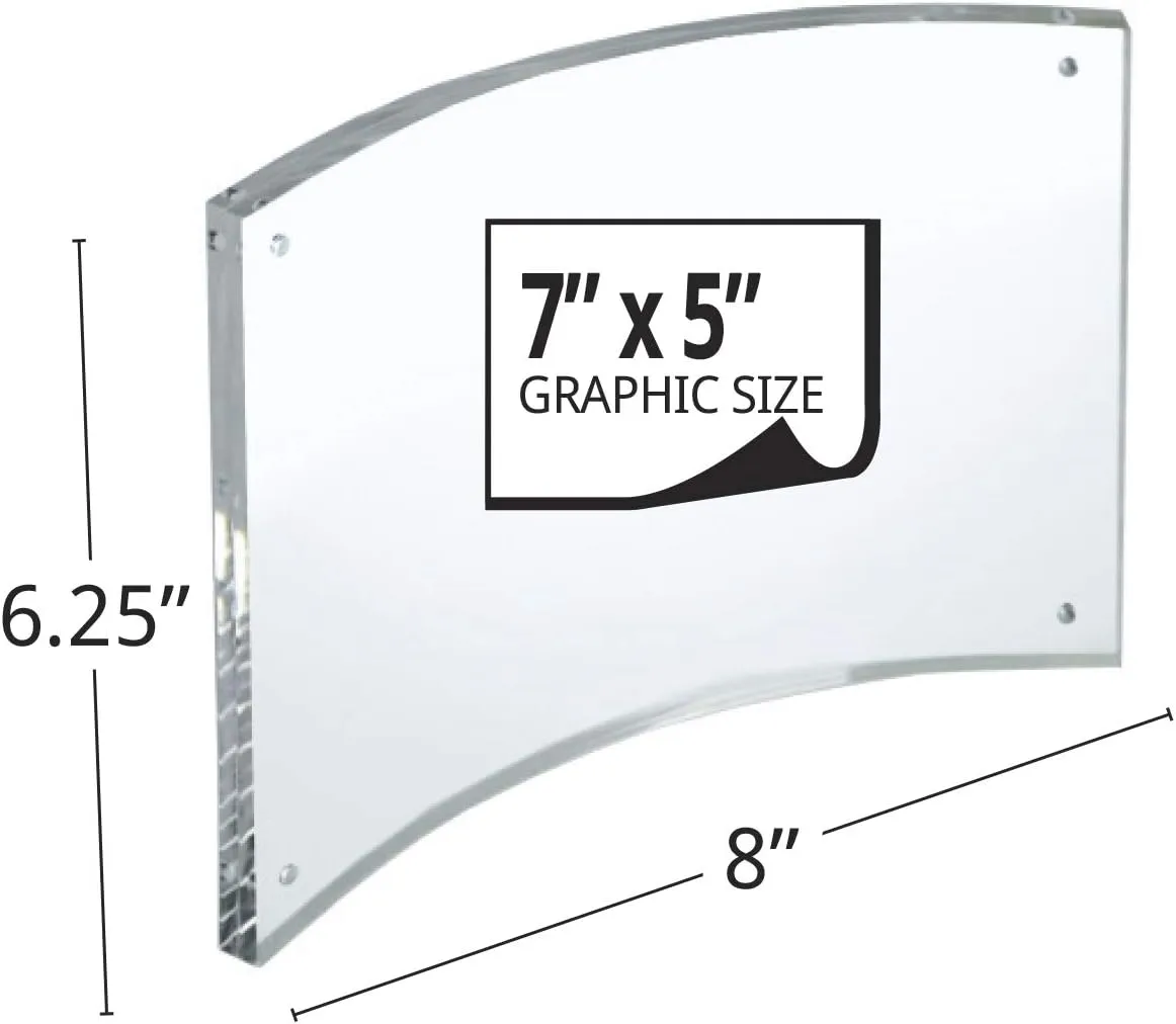 Azar Displays Curved Magnetic Acrylic Sign Holders, 5in x 7in, Clear, Pack Of 2 Holders