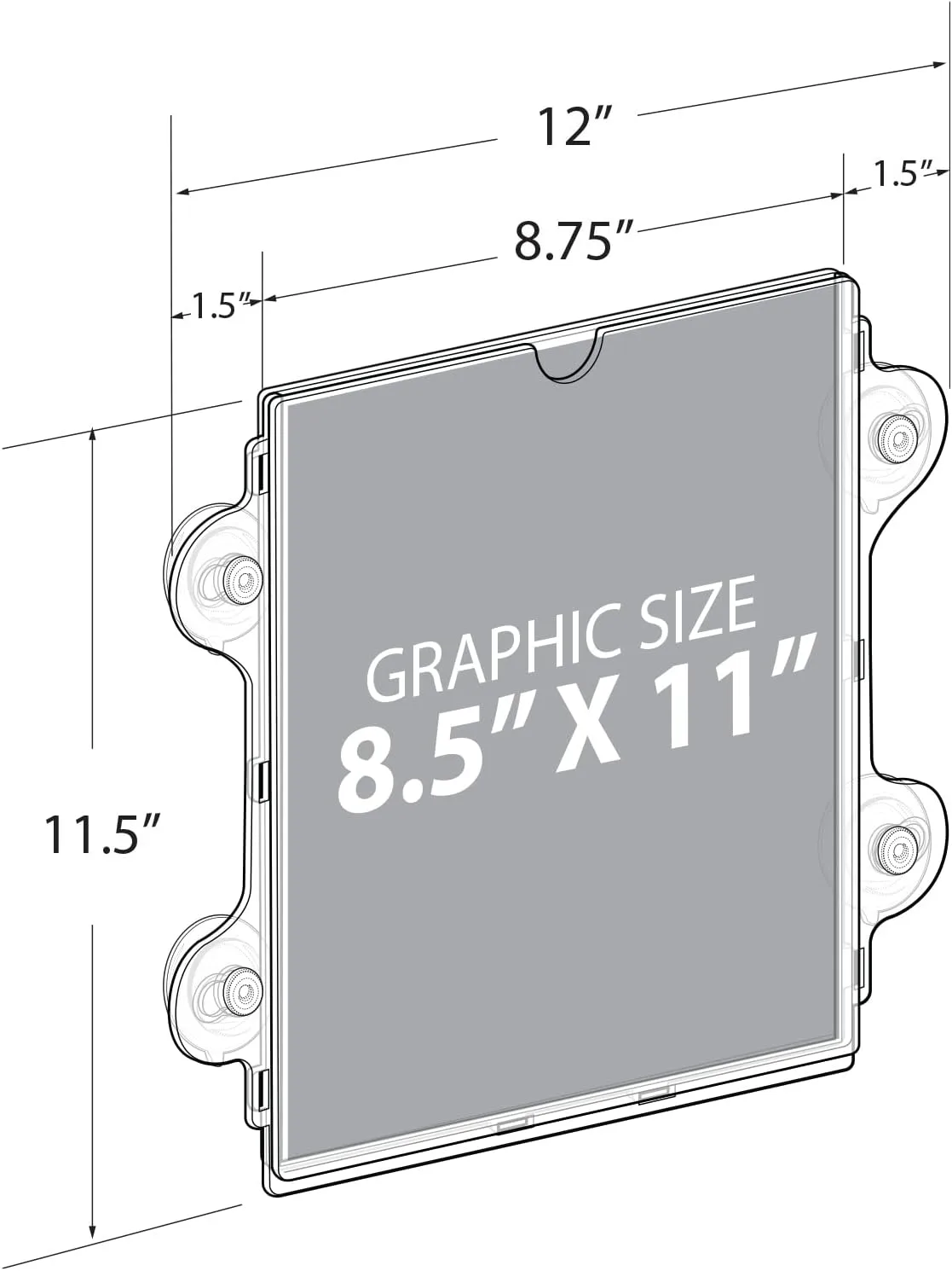 Azar Displays Vertical/Horizontal Sign Frames with Suction Cups, 8 1/2inx11in, Clear, Pack of 2
