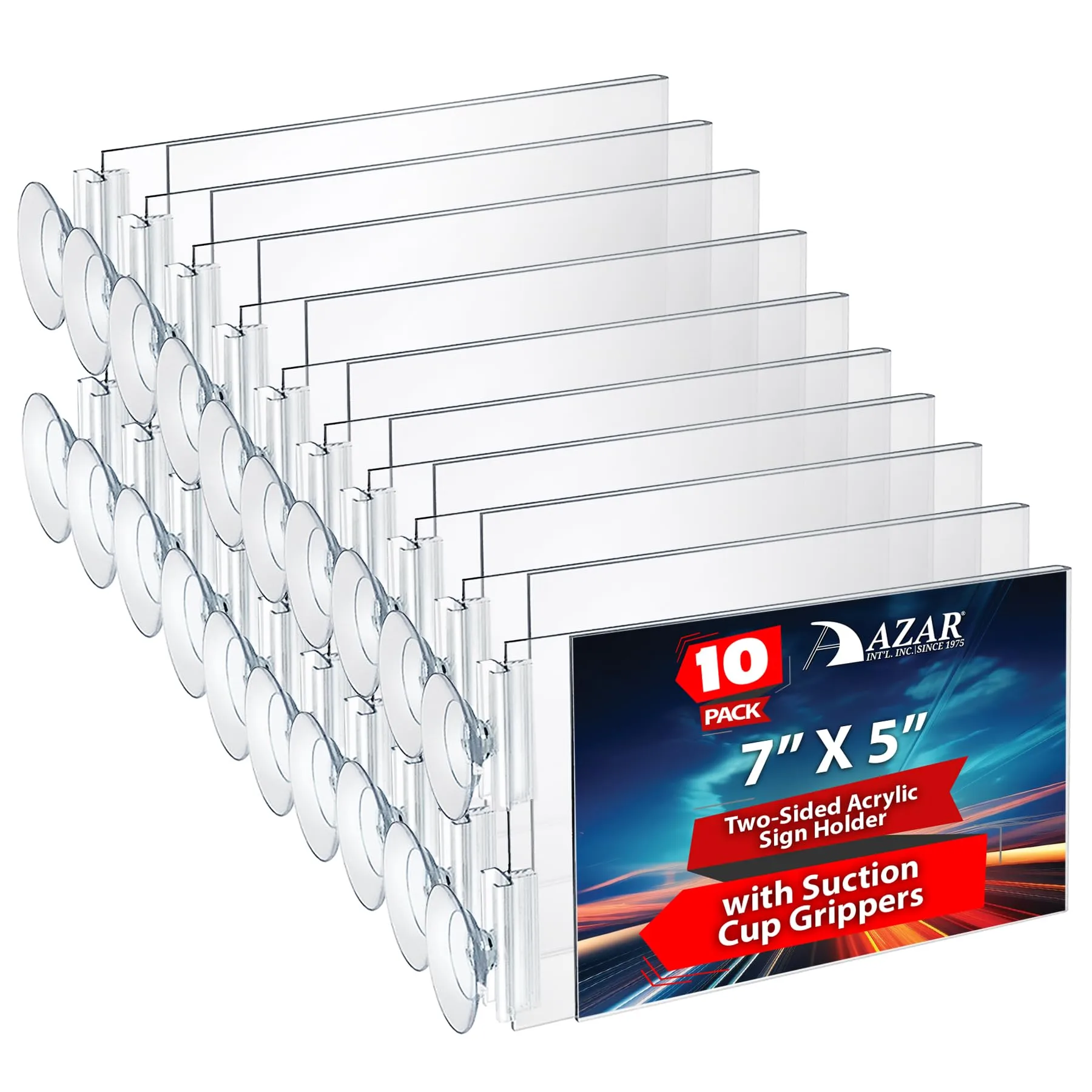 Azar Displays Two-Sided Acrylic Sign Holders with Suction Cup Grippers, Pack of 10