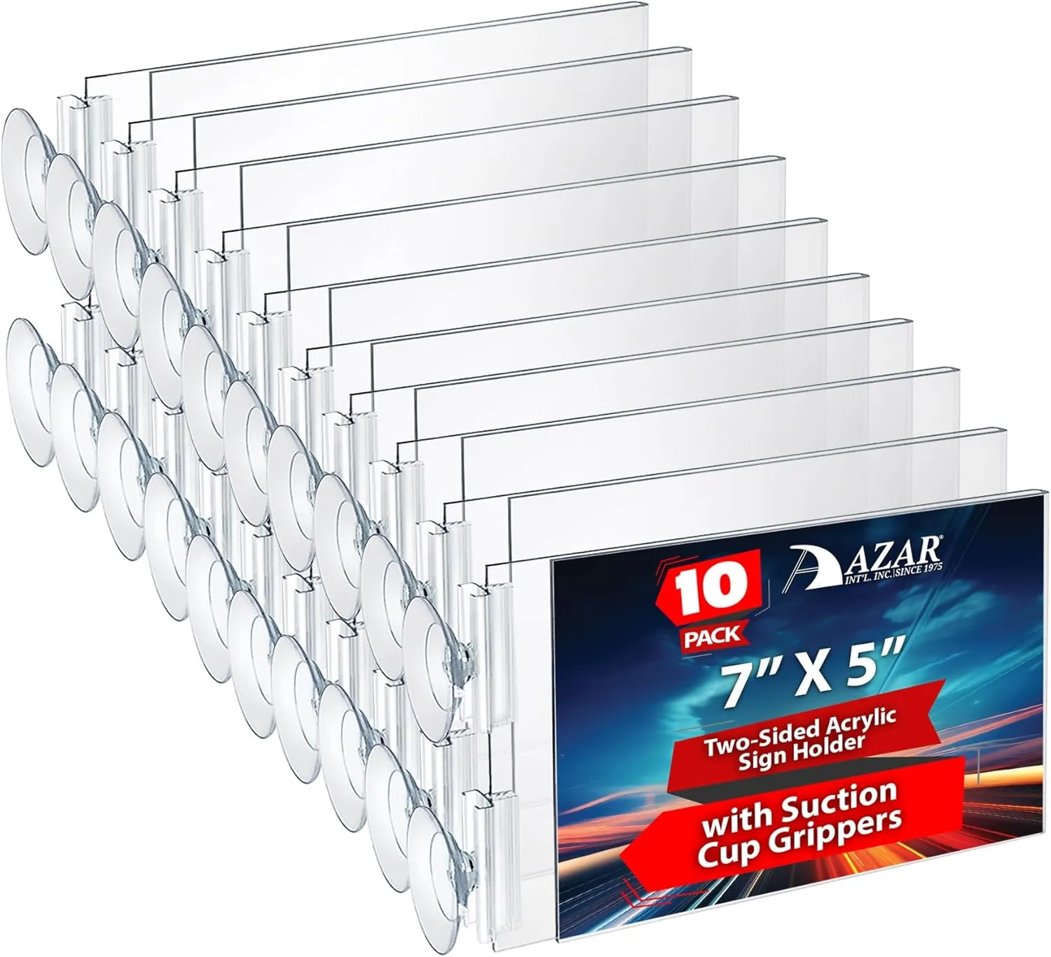 Azar Displays Two-Sided Acrylic Sign Holders with Suction Cup Grippers, Pack of 10