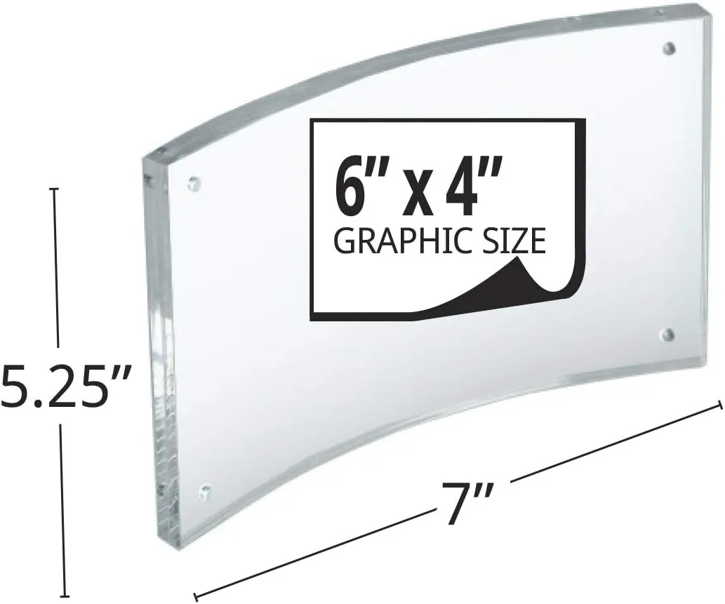 Azar Displays Curved Magnetic Acrylic Sign Holders, 4in x 6in, Clear - Pack of 2