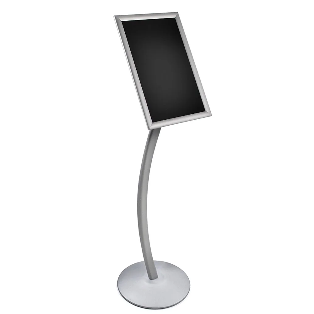 Azar Displays 300237-SLV 11" W x 17" H Angled Snap Frame Floor Display with Curved Pole