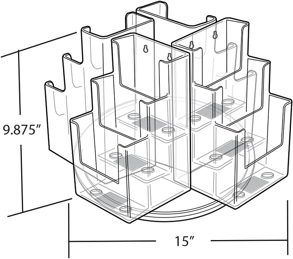 Azar Displays 12-Pocket 3-Tier Revolving Brochure Holder, 9inH x 15inW x 15inD, Clear