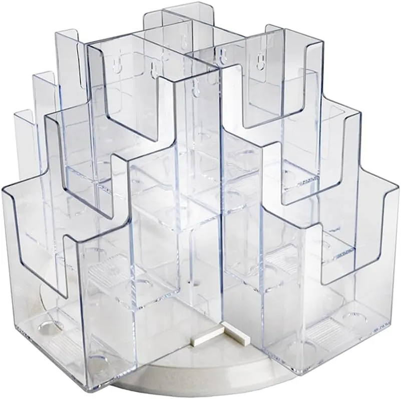 Azar Displays 12-Pocket 3-Tier Revolving Brochure Holder, 9inH x 15inW x 15inD, Clear