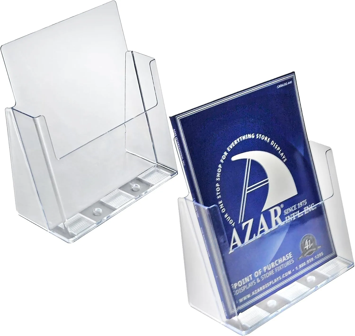 Azar Displays 2-Tier 4-Pocket Plastic Trifold Brochure Holder, 11-1/4inH x 9-1/4inW x 5inD, Clear
