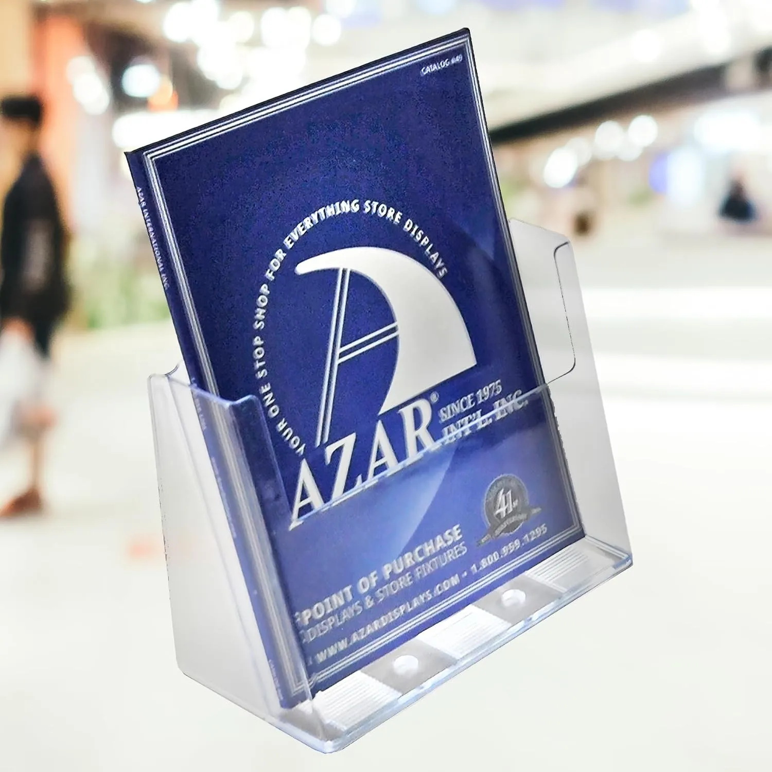 Azar Displays 2-Tier 4-Pocket Plastic Trifold Brochure Holder, 11-1/4inH x 9-1/4inW x 5inD, Clear