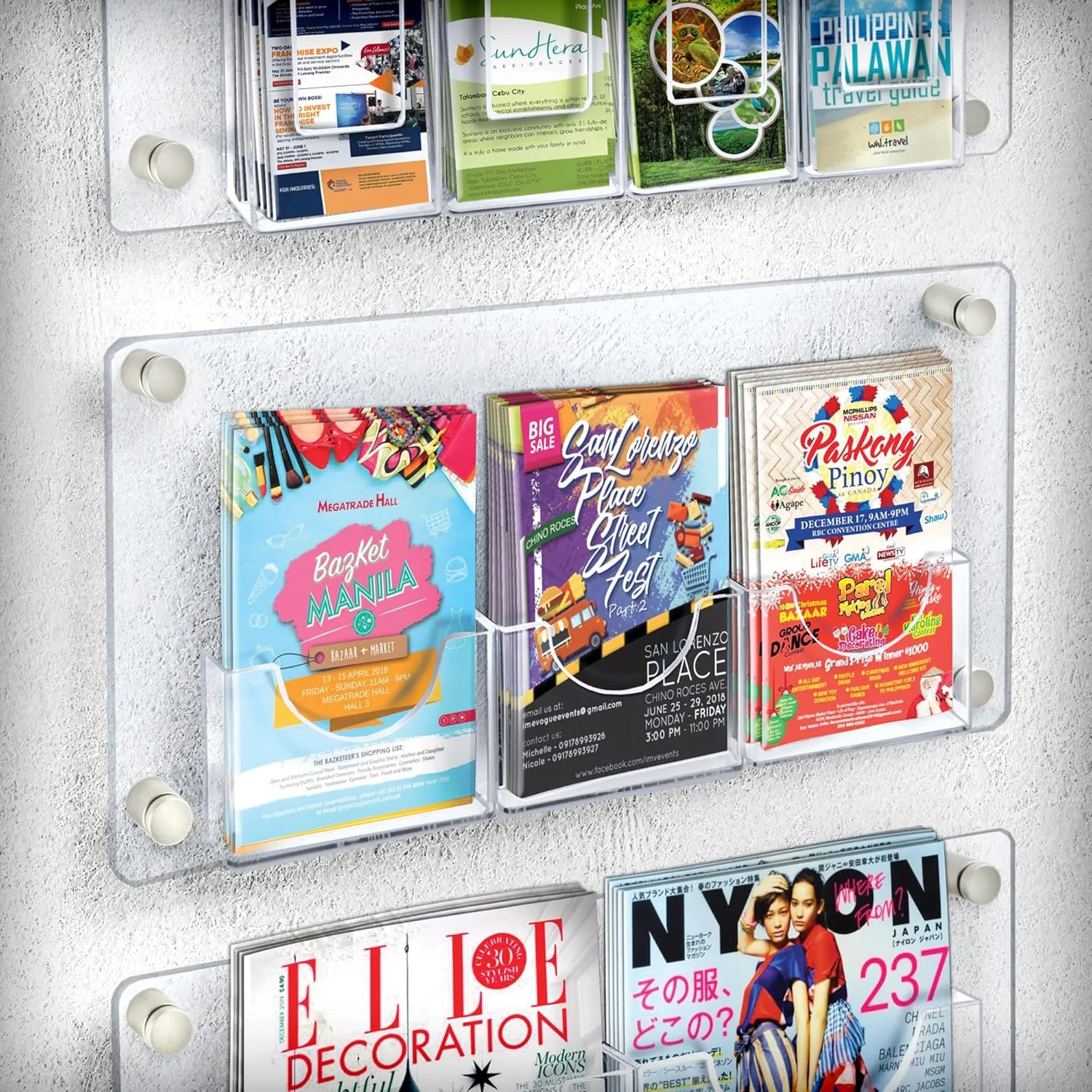 Azar Displays 3-Pocket Bifold Wall Brochure Holder, 11in x 23in, Clear/Silver Caps