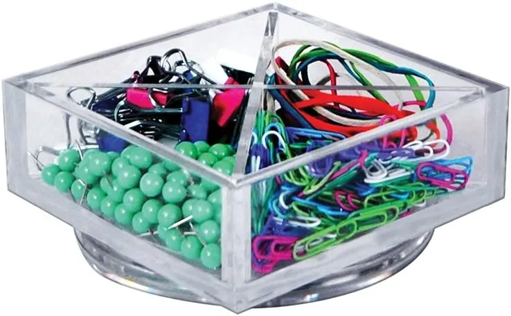 Azar Displays 4-Compartment Square Tray Revolving Desk Organizers, 2-1/2inH x 6inW x 6inD, Clear, Pack Of 2 Organizers