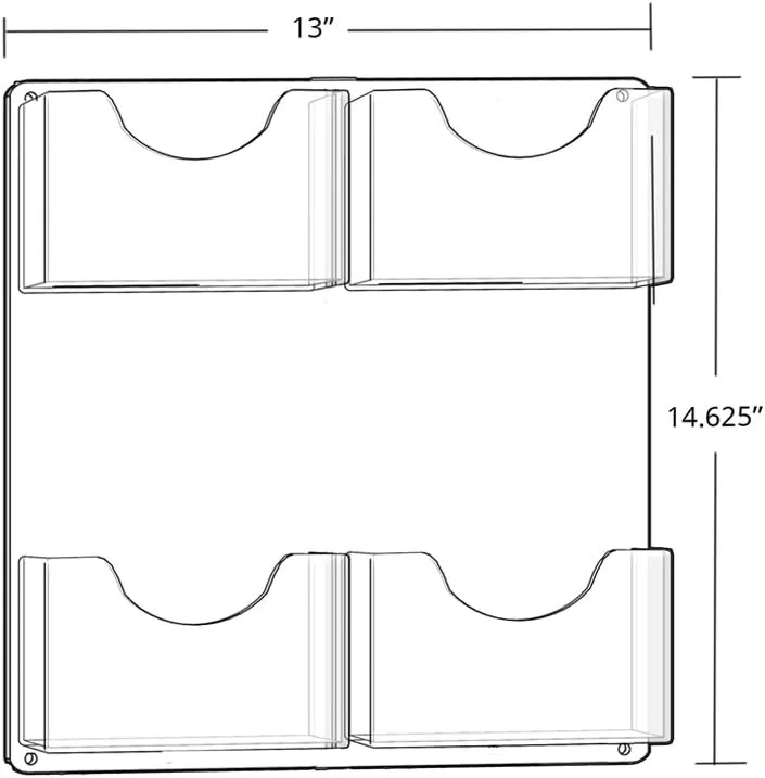 Azar Displays 4-Pocket Wall-Mount Bifold Brochure Holders, 14-5/8inH x 13inW x 1-3/4inD, Clear, Pack Of 2 Holders