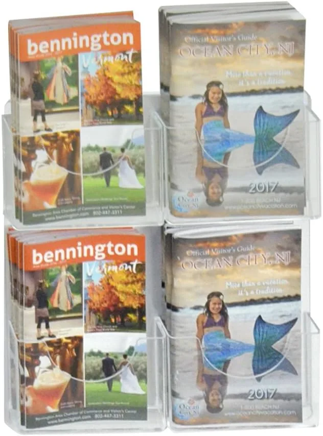 Azar Displays 4-Pocket Wall-Mount Bifold Brochure Holders, 14-5/8inH x 13inW x 1-3/4inD, Clear, Pack Of 2 Holders