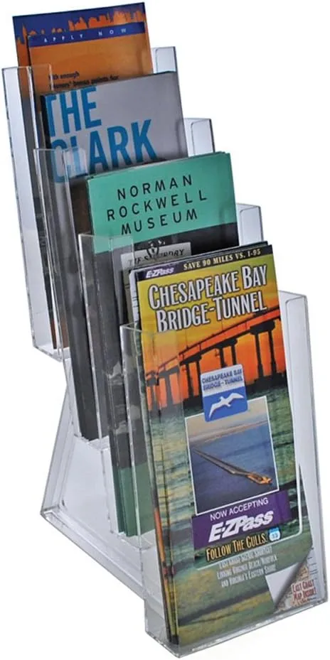 Azar Displays 4-Pocket Crystal Styrene Tiered Modular Brochure Holders, 13 1/4inH x 4 1/2inW x 7 1/2inD, Clear, Pack Of 2