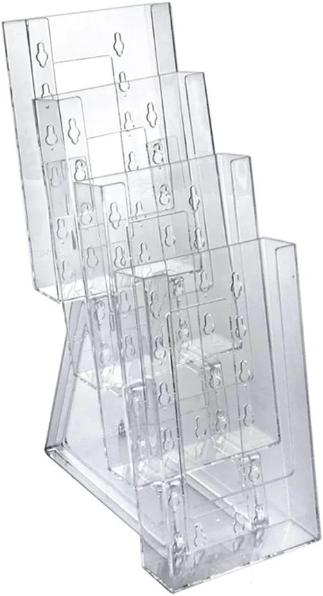 Azar Displays 4-Pocket Crystal Styrene Tiered Modular Brochure Holders, 13 1/4inH x 4 1/2inW x 7 1/2inD, Clear, Pack Of 2