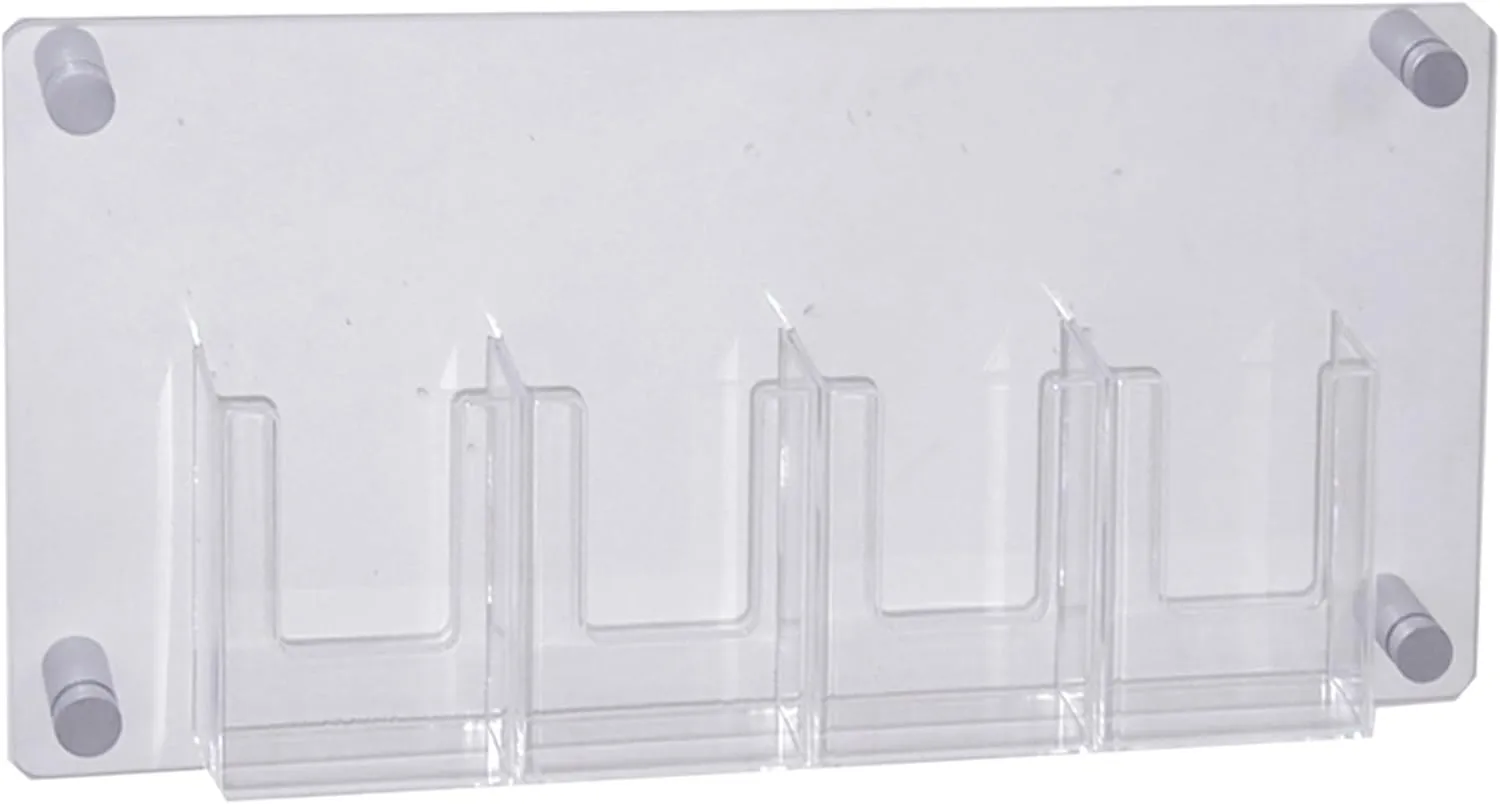 Azar Displays 4-Pocket Trifold Wall-Mount Brochure Holder, 11inH x 23inW x 1-3/8inD, Clear