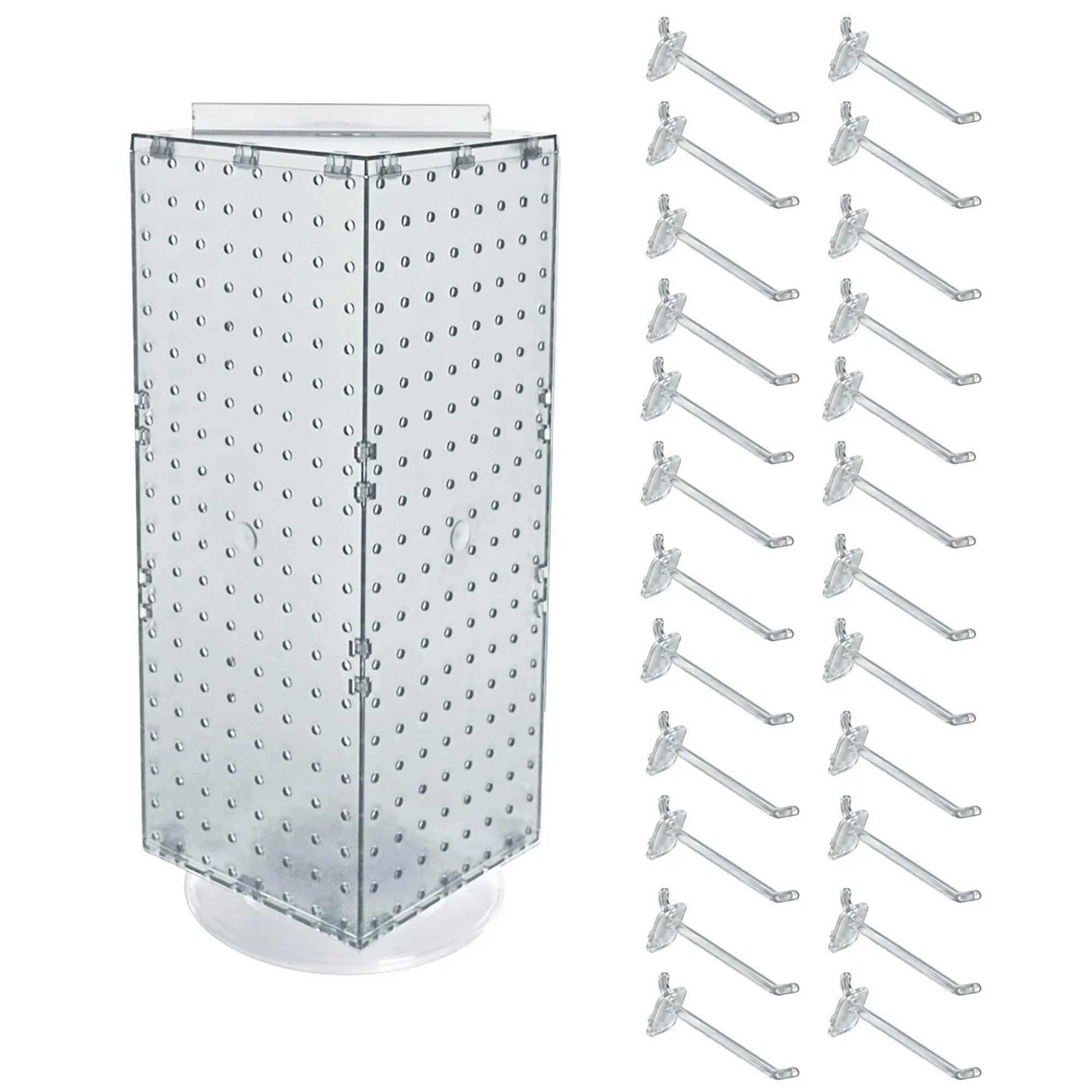 Azar Displays Four-Sided Revolving 8" W x 20" H Counter Pegboard Display with 24 Hooks