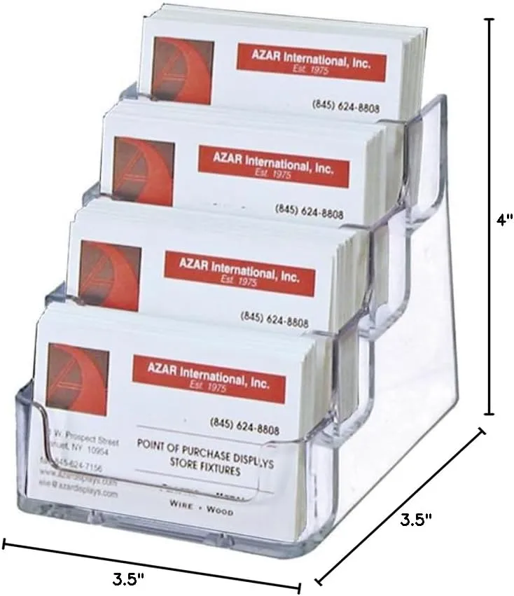 Azar Displays 252004 4 Tier Pocket Business Card Holder, Durable Clear Acrylic Business Card Holder for Desk