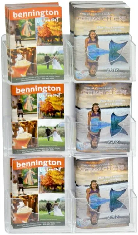 Azar Displays 6-Pocket Wall-Mount Bifold Brochure Holders, 24inH x 13inW x 1-1/8inD, Clear, Pack Of 2 Holders