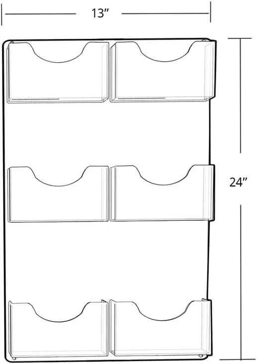 Azar Displays 6-Pocket Wall-Mount Bifold Brochure Holders, 24inH x 13inW x 1-1/8inD, Clear, Pack Of 2 Holders