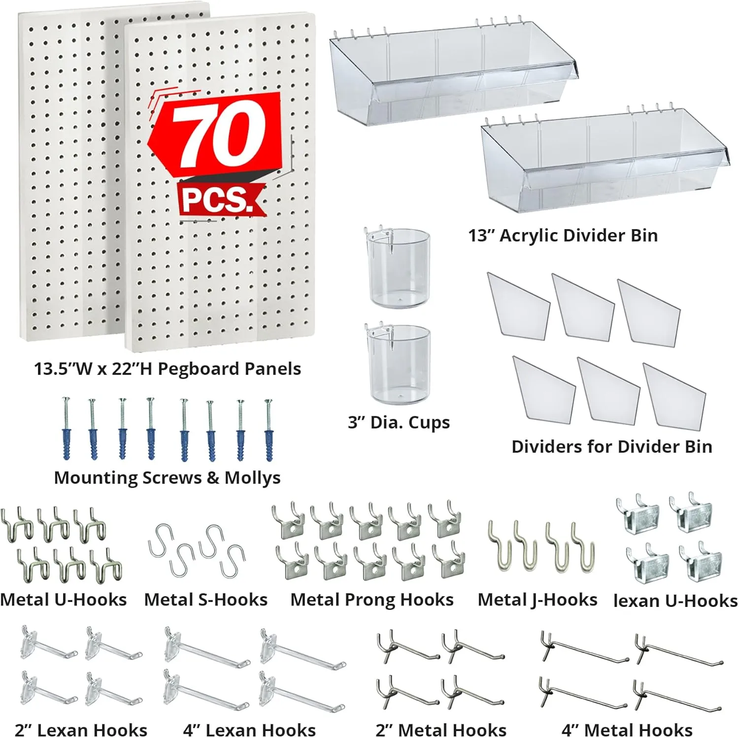 Azar Displays 70-Piece Pegboard Wall Organizer Kit with 13.5" x 22" Panels