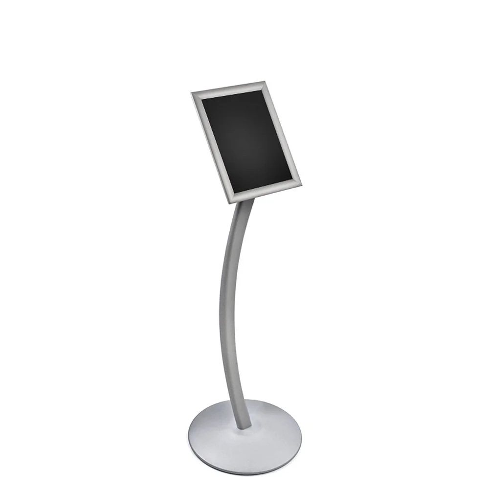 Azar Displays 300235-SLV 8.5" W x 11" H Angled Snap Frame Floor Display with Curved Pole