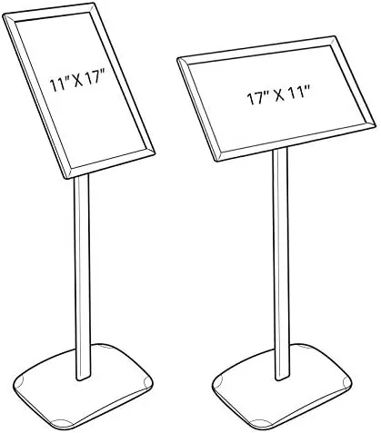 Azar Displays 300235-SLV 8.5" W x 11" H Angled Snap Frame Floor Display with Curved Pole