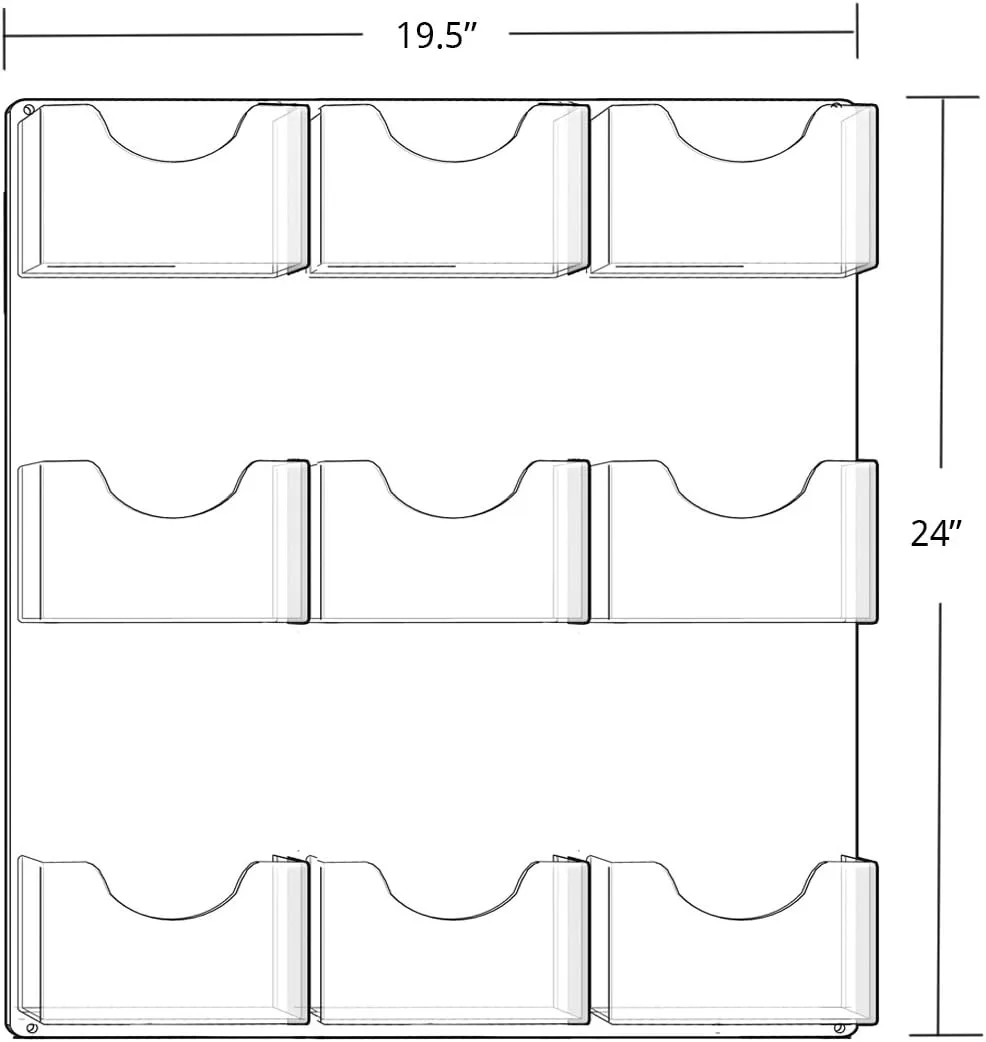 Azar Displays 9-Pocket Wall-Mount Bifold Brochure Holders, 24inH x 19-1/2inW x 1-3/4inD, Clear, Pack Of 2 Holders